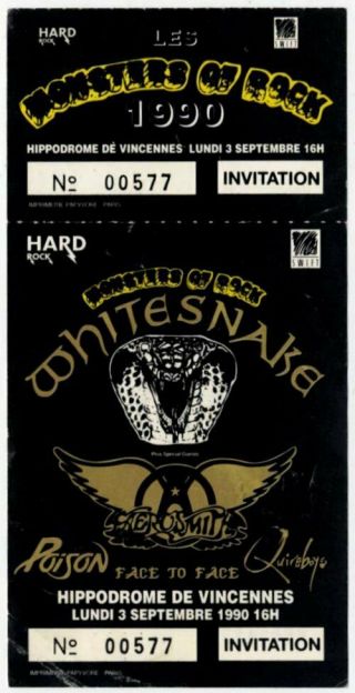 Whitesnake Aerosmith Poison Quireboys Paris Ticket 3/9/90