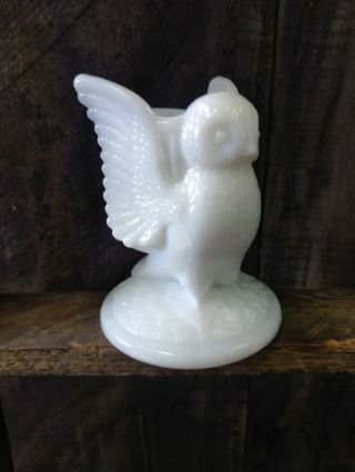 Vintage Westmoreland Owl Figurine White Art Milk Glass Toothpick Candle Holder