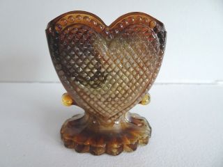 Vintage Degenhart Glass Beaded Heart Sweetheart Toothpick Holder Caramel Slag