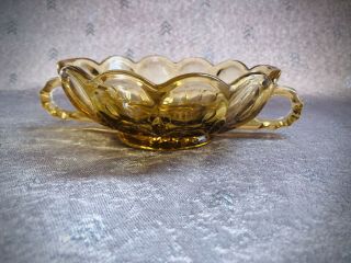 Vintage Amber Pressed Cut Glass Scallop 2 Handle Nappy Candy Dish