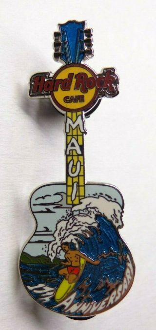 Hard Rock Cafe Maui 17th Anniversary Pin 2007 Guitar With Surfer
