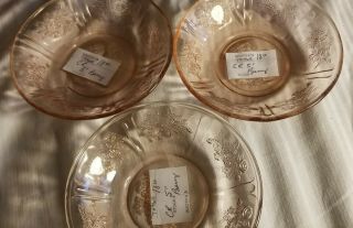 3 Federal Pink Depression Glass Cabbage Rose Sharon 5 " Berry Fruit Sauce Bowls
