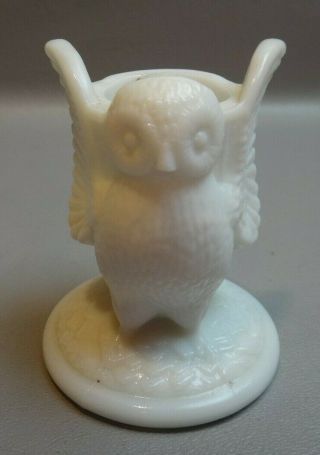 Westmoreland White Milk Glass Owl Toothpick Holder Label