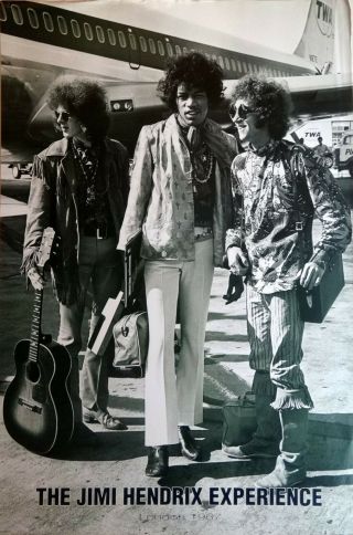 Jimi Hendrix Experience " Trio In Front Of Twa Airplane " U.  K.  Commercial Poster