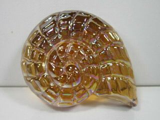 Amber Opalescent Iridescent Glass Spiral Sea Shell Seashell Art Paperweight