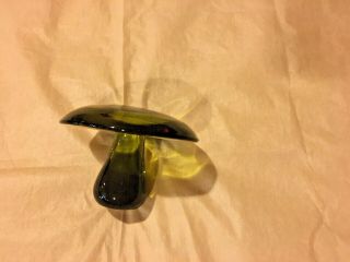Vintage Small Green Glass Mushroom Paperweight 2 3/4 " Tall Mid Century No Label
