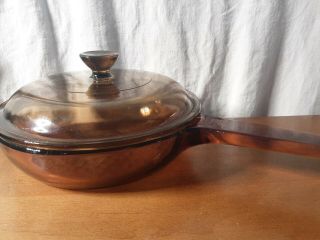 Corning Ware Visions Skillet Amber Glass 7 Inch Waffle Bottom Frying Pan W/lid