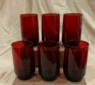 Six (6) Vintage Anchor Hocking Ruby Red Depression Glass 4 " Glasses.