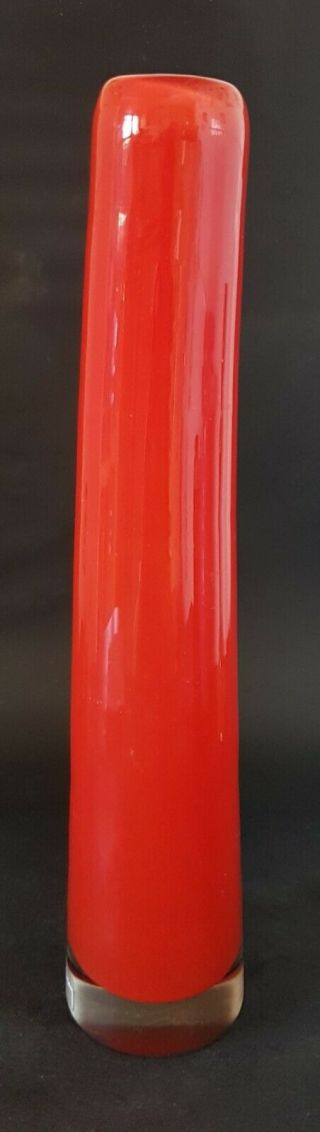 Henry Dean Hand Blown Red Art Glass Vase,  Signed And With Applied Label