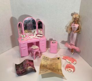 Rare Vintage Mattel Barbie Sweet Roses Vanity And Nightstand,  Barbie