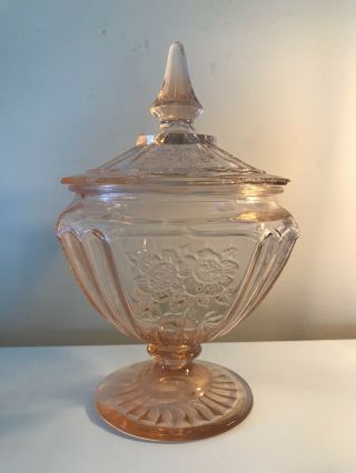 Anchor Hocking Mayfair Pink Depression Glass Candy Dish W/ Lid