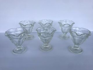 Set Of 6 Clear Glass Ice Cream Sundae Cup Dishes Tulip Footed Small