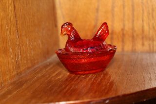 Vintage Westmoreland Amberina Glass Nesting Hen Small Covered Salt Cellar