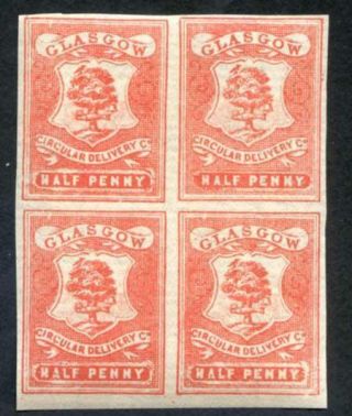 Cd21 1/2d Dull Scarlet Glasgow Circular Delivery Block 4 Unmounted