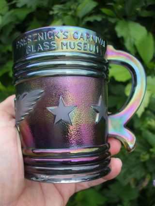 Unusual American Eagle & Stars Smoke Carnival Glass Mug.  Rose Preznick Museum VGC 2