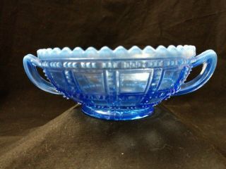 Imperial Glass Beaded Block Berry Bowl W/handles Ice Blue Opalescent 1920 