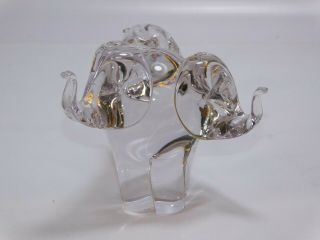 Wedgwood England Clear Glass Three Headed Elephant Paperweight / Ring Holder