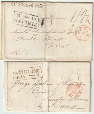1815/20 2 Diff Stirling Boxed Mileage Pmk Wrapper & Letter To Dunse & Edinburgh