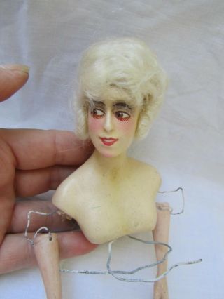 Antique Art Deco Boudoir Half Doll French Wax Bisque Arms Real Hair 1930 