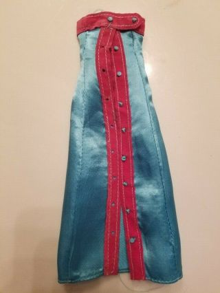 Barbie Turquoise Dress Or Gown With Pink Strip Down Front And Tiny Buttons