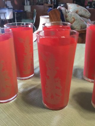 1960 Mid Century Culver Red Gold Siam Thai Goddess Drinking Glasses Tumblers 2