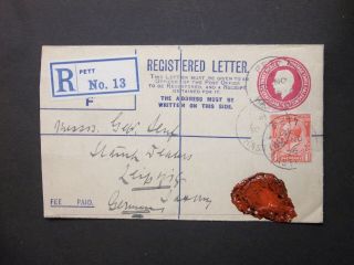 Sussex Stationery Kgv 41/2d Registered Envelope,  1d Pett Hastings S/c To Germany