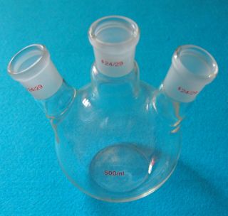 500ml,  3 - Neck,  24/29,  Flat Bottom Glass Flask,  Three Necks,  Lab Chemistry Vessel