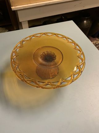 Vintage Pitman Dreitzer Colony Amber Open Lace Cake Stand Plate