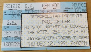 1991 Paul Weller The Jam Style Council The Ritz Nyc Concert Ticket Stub 12/12/91