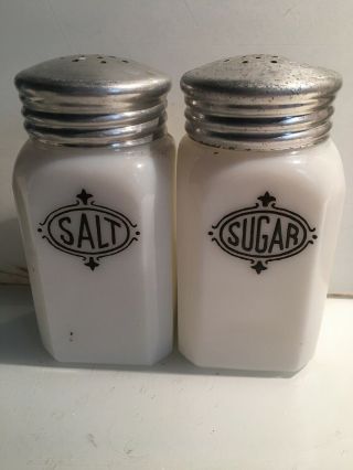 Vintage Milk Glass Hazel Atlas Range Salt And Sugar Shakers