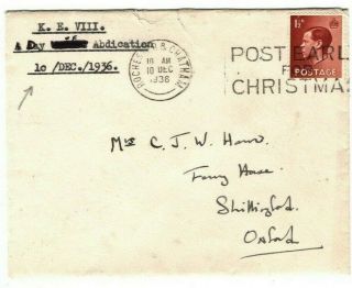 Gb Keviii Cover Abdication Day 10th December 1936 Rochester Postmark Ma177