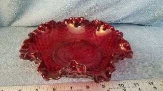 Vintage Fenton 8 " Ruby Red Amberina Hobnail Candy Dish Ruffled/crimped Edge