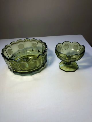 Fostoria Coin Glass - Olive Green - 7.  5 Inch Bowl And Open Jam/jelly Dish