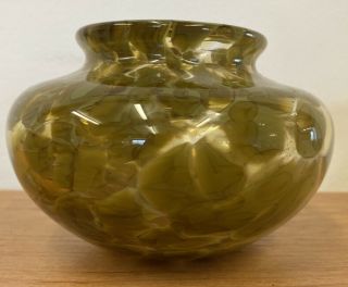 Olive Green 3 " Vase From The Pembrokeshire Glassblowing Studio (d1)