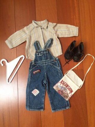 American Girl Kit Hobo Overalls Outfit Boots Ascension Bag Harmonica 6 - Pc