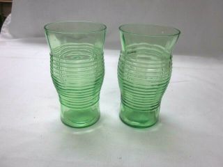 2 Vintage Green Depression Glass Tumblers 9 Oz Ribbed