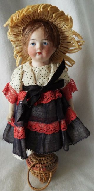 Antique 6&1/2” All - Bisque German Articulated Doll W/incised Eyes & Ribbed Socks