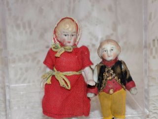Pair Brother Sister Antique German All Bisque Doll House Dolls