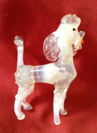 Adorable Vintage Miniature Murano Glass Poodle Dog White / Clear