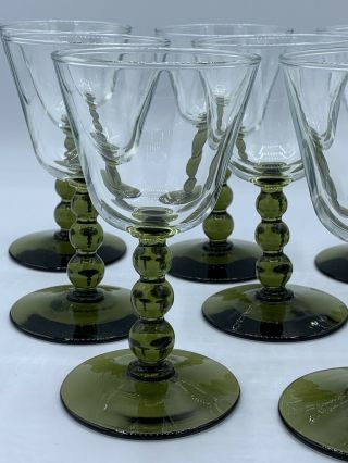 Vintage Libbey Knob Hill Olive Green Stem Cordial Glasses Beaded Stem Set Of 8