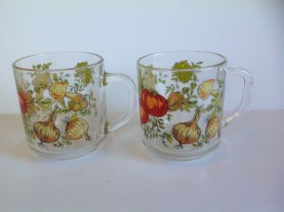 2 Spice Of Life Vegetable Garden Arcoroc France Glass Mug Coffee Cup Vintage