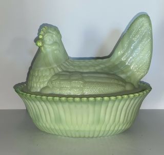 Boyd Crystal Art Glass Hen On Nest Chicken - Sea Foam Green (with Mark)