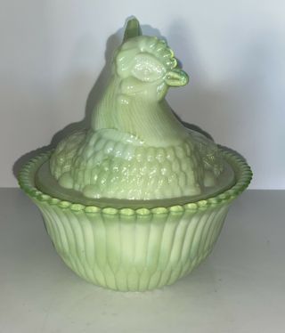 Boyd Crystal Art Glass Hen On Nest Chicken - Sea Foam Green (With Mark) 2