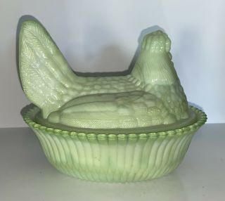 Boyd Crystal Art Glass Hen On Nest Chicken - Sea Foam Green (With Mark) 3