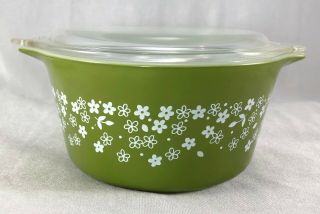 Vintage Pyrex Spring Blossom 473 Casserole Dish W/lid - Crazy Daisy Green White