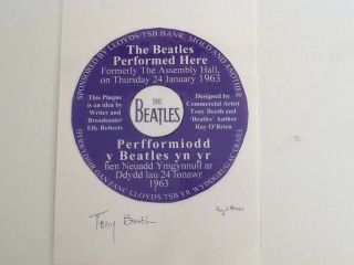 Signed Beatles Plaque From The Assembly Hall Mold Plus Photo