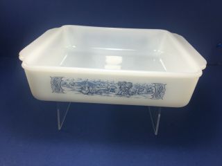 Vintage,  Currier And Ives Square Casserole Baking Dish,  W/ Tab Handles