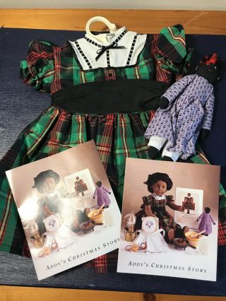 American Girl Doll Addy Retired Tartan Plaid Christmas Dress Doll Booklet Hanger