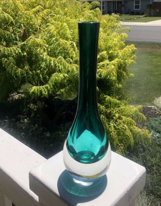 Murano Teardrop Vase Italian Art Glass Studio Teal Blue 9”