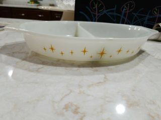 Vintage Pyrex Constellation Divided Oval Dish Cooking Serving Casserole 1 1/2 Qt